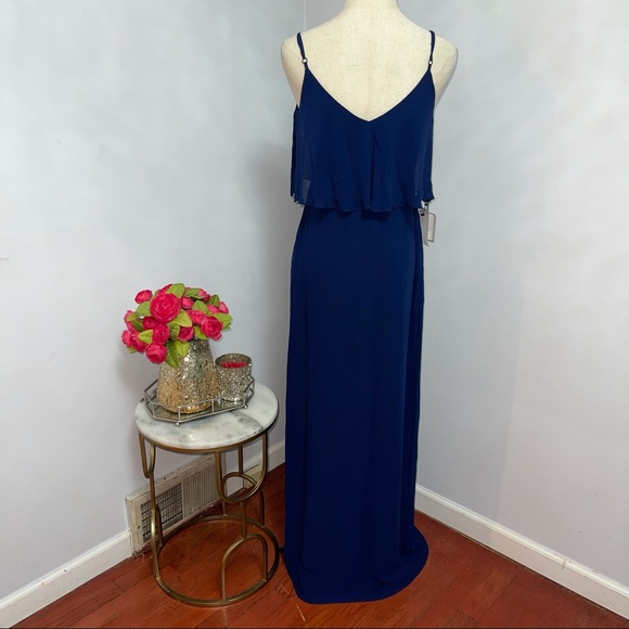 # Laundry Shelli Segal Midnight Pop Over Ruffled Chiffon Maxi Gown Dress Size 2 - Picture 11 of 15